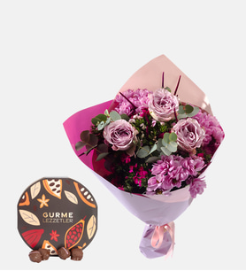 Lila Pembe Bukette Lila Güller ve Gurme Lezzet